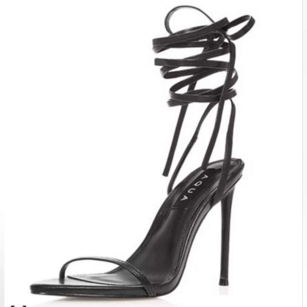 Aqua Mandy Stilletos Ankle Tie Strappy High Heel Sandals Leather Shoes Size 10